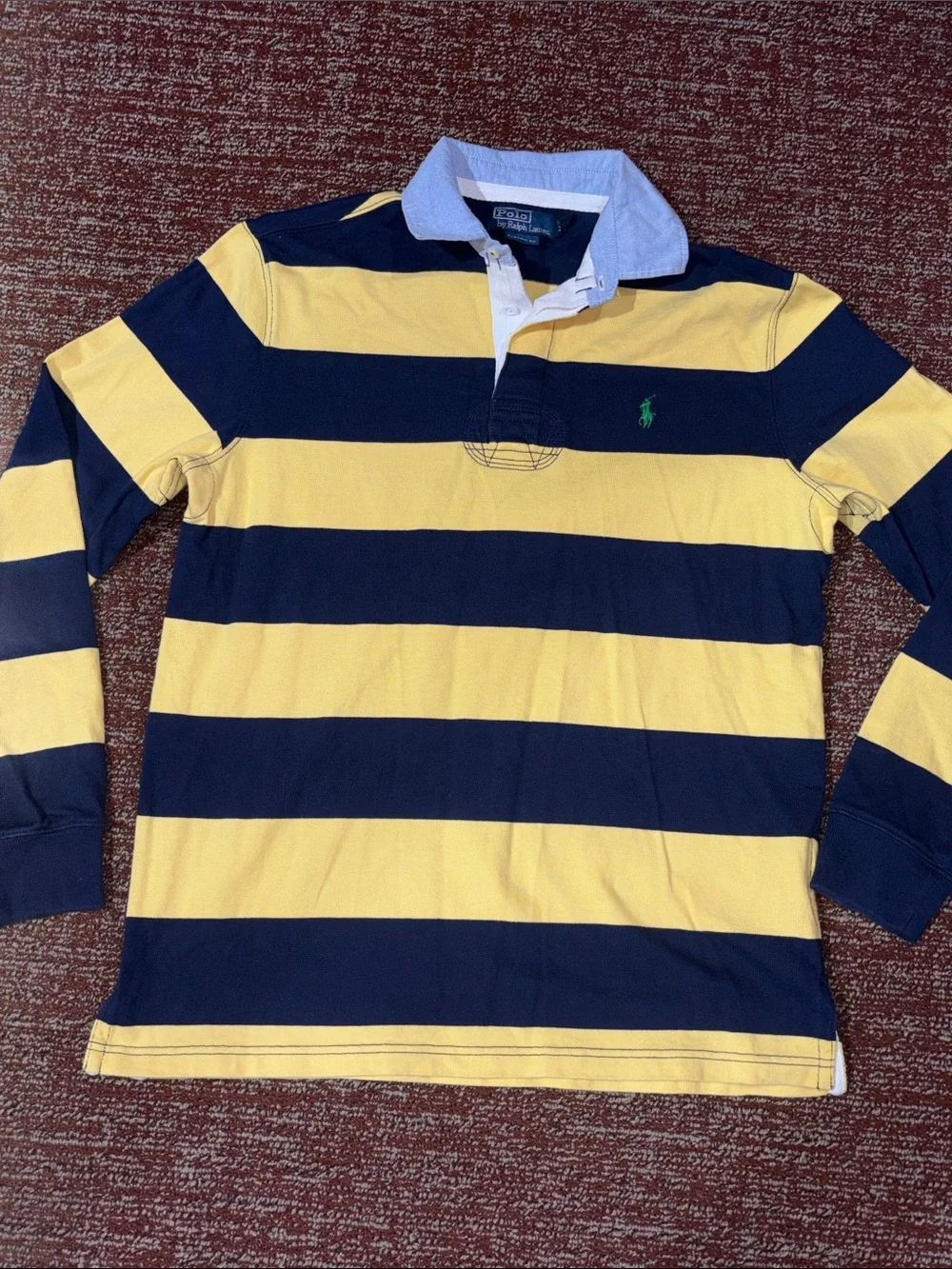 Extremely Rare! Vintage Polo RL heavyweight rugby shirt denim collar long sleeve